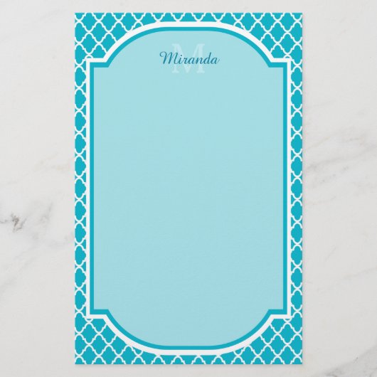 Papeterie Monogramme et nom de Quatrefoil bleu turquoise cla (Devant)