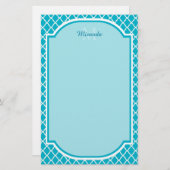Papeterie Monogramme et nom de Quatrefoil bleu turquoise cla (Devant / Derrière)