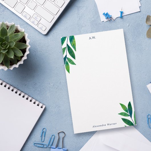 Papeterie Monogramme Feuille Emerald Green