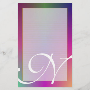 Papeterie Monogramme" fin métallique "pourpre de N rayé