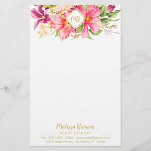 Papeterie Monogramme Fleurs Vintages Pink Purple Papier à le