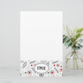 Papeterie Monogramme floral rouge gris moderne (Debout devant)