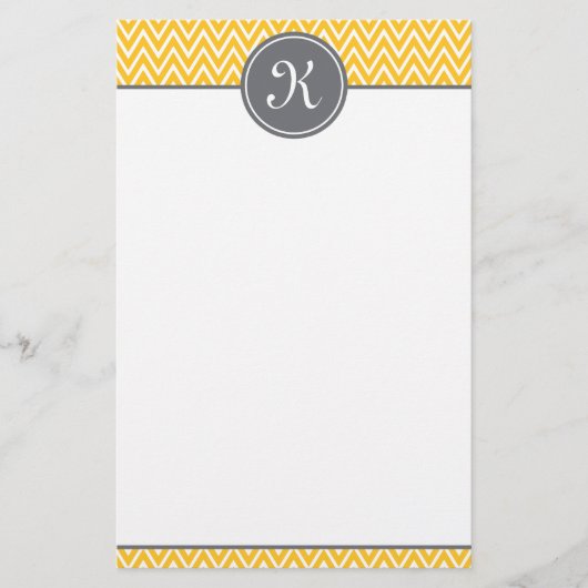 Papeterie Monogramme gris Motif jaune Chevron (Devant)
