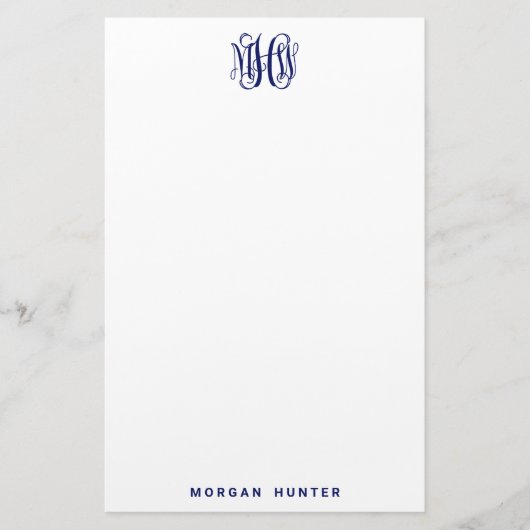 Papeterie Monogramme initial en vignes Navy 3 DIY BG (Devant)