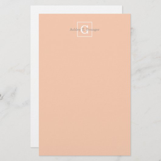 Papeterie Monogramme initial encadré blanc d'abricot (Devant / Derrière)