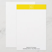 Papeterie Monogramme initial encadré blanc jaune (Devant / Derrière)