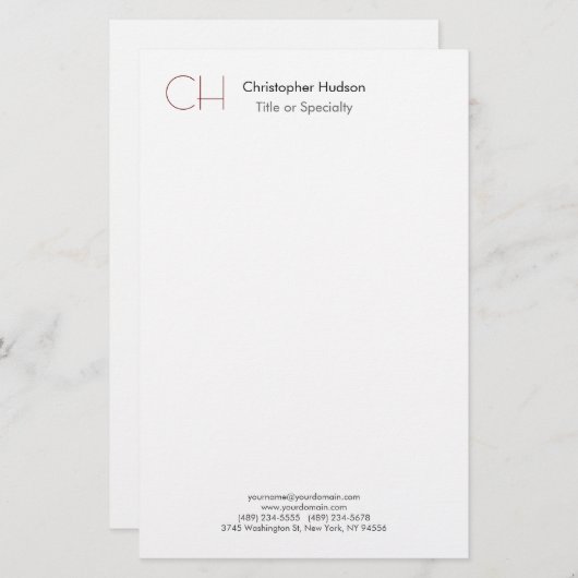 Papeterie Monogramme Initial Moderne Minimaliste Simple (Devant / Derrière)