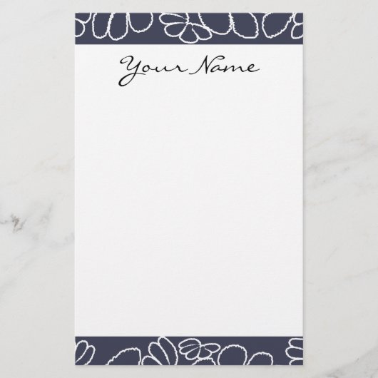 Papeterie Monogramme Marine Bleu Whimsical Ikat Motif Floral (Devant)