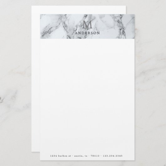 Papeterie monogramme masculin en marbre argenté (Devant / Derrière)