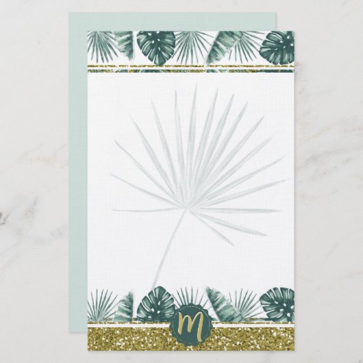Papeterie Monogramme mignon aquarelle feuilles tropicaux 02 (Devant / Derrière)