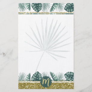 Papeterie Monogramme mignon aquarelle feuilles tropicaux 02