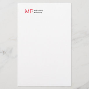 Papeterie Monogramme minimaliste moderne Initiale Rouge Blan