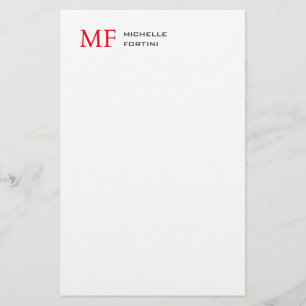 Papeterie Monogramme minimaliste moderne Initiale Rouge Blan