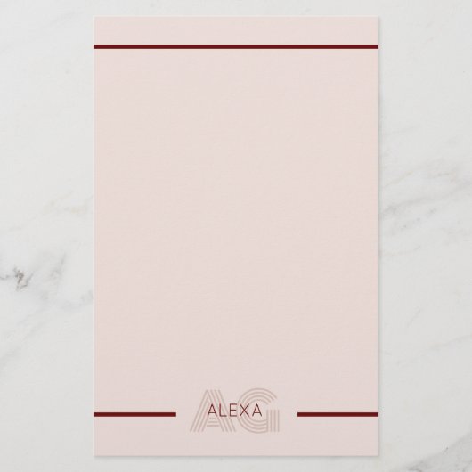 Papeterie Monogramme moderne beige et vin (Devant)