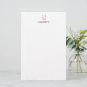 Papeterie Monogramme moderne blanc rouge vertical simple (Debout devant)