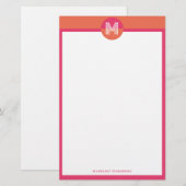 Papeterie Monogramme Moderne Géométrique Orange Rose Rétro C (Devant / Derrière)