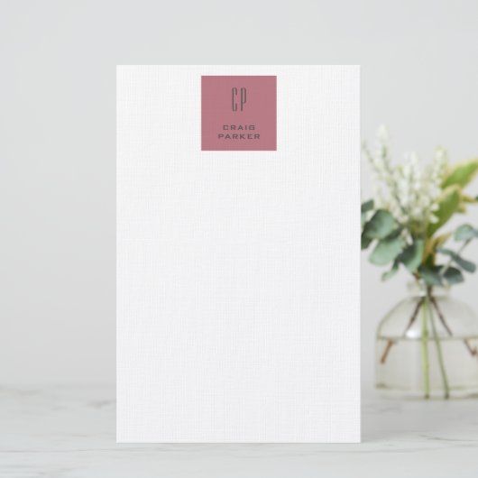 Papeterie Monogramme Moderne Or Rose Blanc Simple Profession (Debout devant)