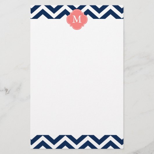 Papeterie Monogramme Motif Coral & Blue Zigzags (Devant)
