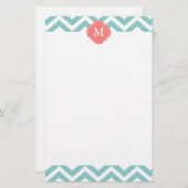 Papeterie Monogramme Motif Mint & Coral Zigzags (Devant / Derrière)