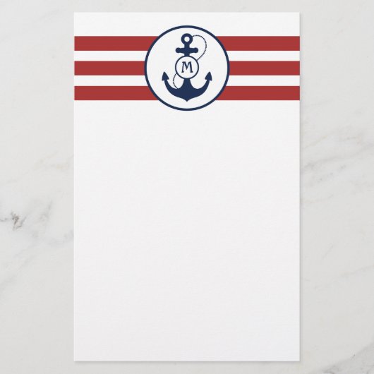 Papeterie Monogramme nautique rouge d'Ancre (Devant)