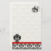 Papeterie Monogramme noir damassé rouge (Devant / Derrière)