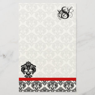 Papeterie Monogramme noir damassé rouge