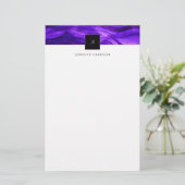 Papeterie Monogramme noir Géode Abstrait Agate pourpre foncé (Debout devant)