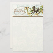 Papeterie Monogramme Oiseaux Vintages Fleurs Jaunes Papier à (Devant / Derrière)