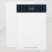 Papeterie Monogramme Or Bleu Nuit Métallisé Script Minimalis (Devant / Derrière)