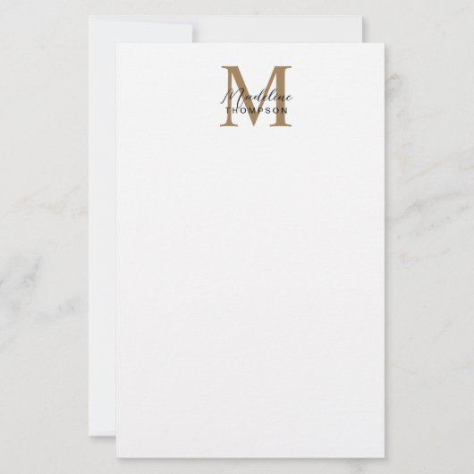 Papeterie Monogramme Or Calligraphie Script Minimal Blanc (Devant)
