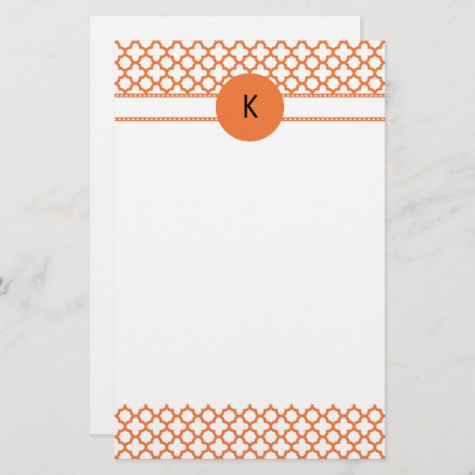 Papeterie Monogramme Orange Quatrefoil Motif (Devant / Derrière)