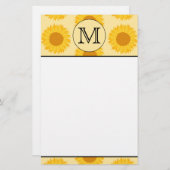Papeterie Monogramme personnalisé, avec tournesol jaune. (Devant / Derrière)