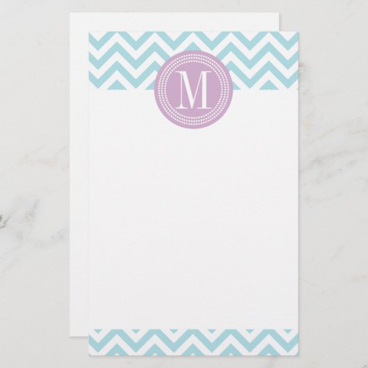 Papeterie Monogramme personnalisé par zigzag bleu-clair de (Devant / Derrière)