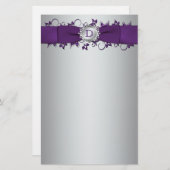 Papeterie Monogramme Purple, Mariage Floral Argent (Devant / Derrière)