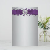 Papeterie Monogramme Purple, Mariage Floral Argent (Debout devant)