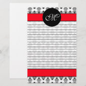 Papeterie Monogramme rayé par damassé rouge et blanche (Devant / Derrière)