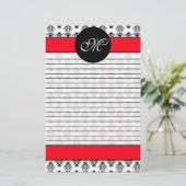 Papeterie Monogramme rayé par damassé rouge et blanche (Debout devant)