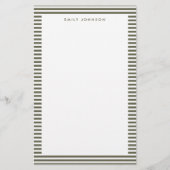 Papeterie Monogramme Rayures Vert Olive Minimaliste (Devant)