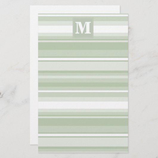 Papeterie Monogramme rayures vert pâle (Devant / Derrière)