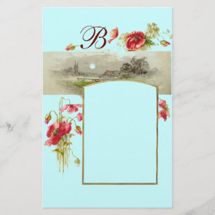 Papeterie MONOGRAMME ROMANTİCA / POPIES, rouge, bleu vert