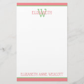 Papeterie Monogramme rose corail et vert (Devant)