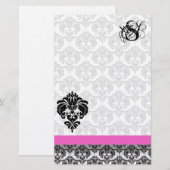 Papeterie Monogramme rose et noir Damas (Devant / Derrière)