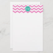 Papeterie Monogramme rose et Turquoise Chevron personnalisé (Devant / Derrière)