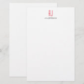 Papeterie Monogramme rouge blanc simple vertical moderne (Devant / Derrière)