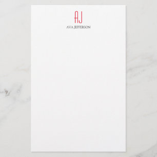 Papeterie Monogramme rouge blanc simple vertical moderne