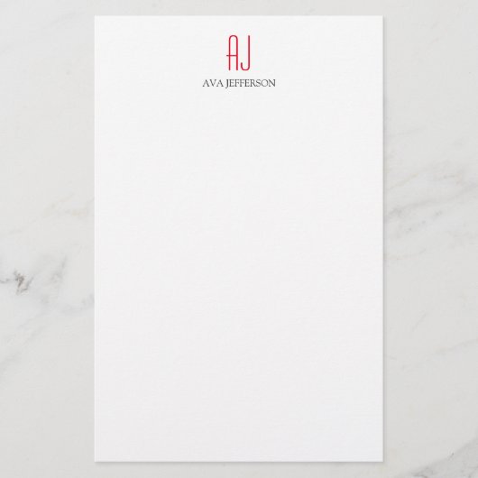 Papeterie Monogramme rouge blanc simple vertical moderne (Devant)