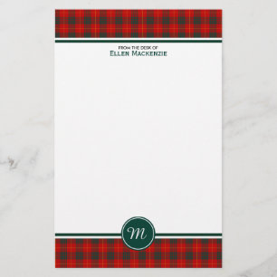 Papeterie Monogramme rouge et vert de tartan de famille de