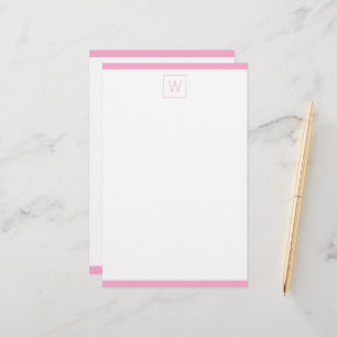 Papeterie Monogramme simple rose et blanc