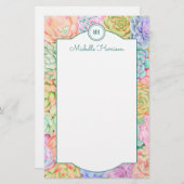 Papeterie Monogramme Succulents Aquarelle Pastel coloré
