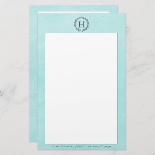 Papeterie Monogramme turquoise (Devant / Derrière)